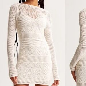 Abercrombie & Fitch Cream Long Sleeve Knit Dress